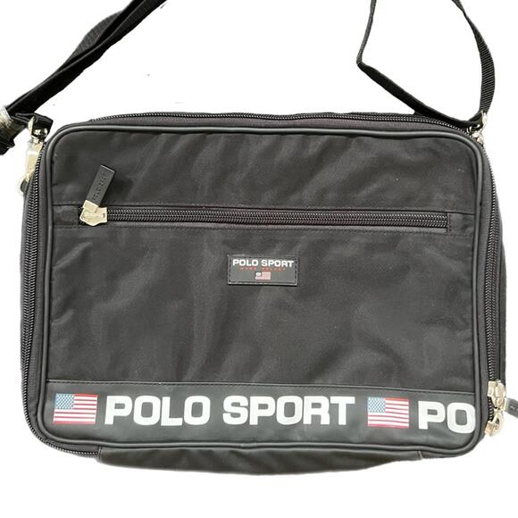 Vintage Polo Sport by Ralph Lauren Black Messenger Bag with Logo - Picture 1 of 9